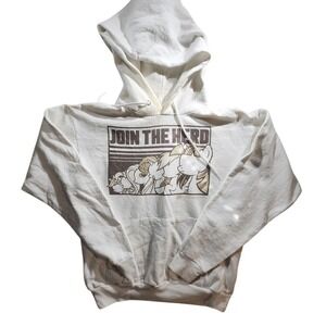 Join The‎ Herd White Cotton Blend Hoodie Sweatshirt Graphic Print Casual Street